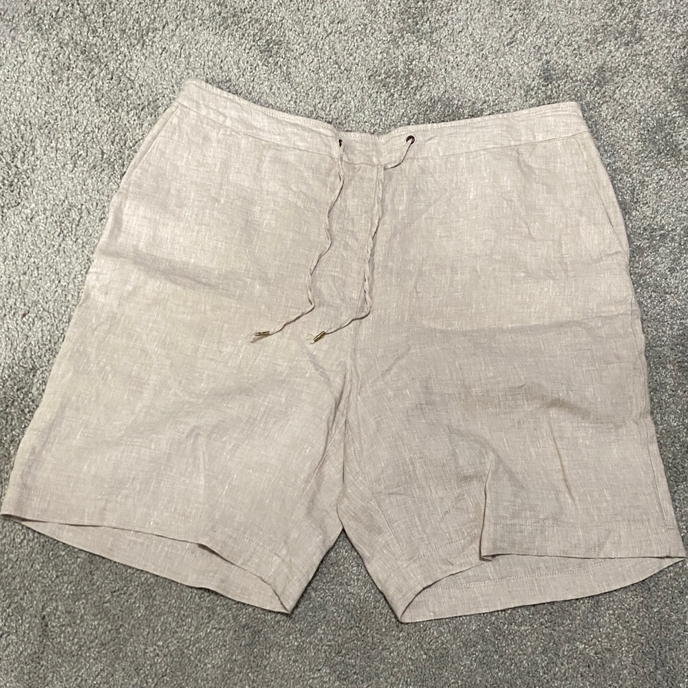 Chico's Linen Drawstring Shorts in Light Taupe